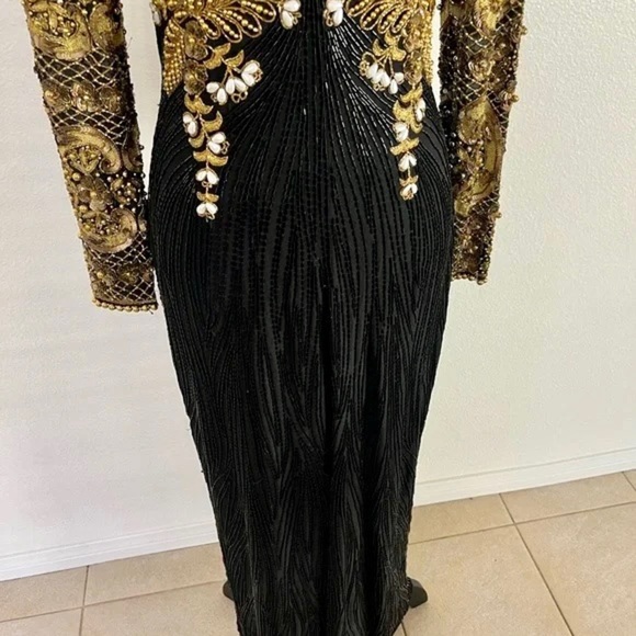 Naeem Khan Riazee Nights 80s X Open Back Slit Leg Pure Silk Long Sleeve Gown VTG - Picture 9 of 16